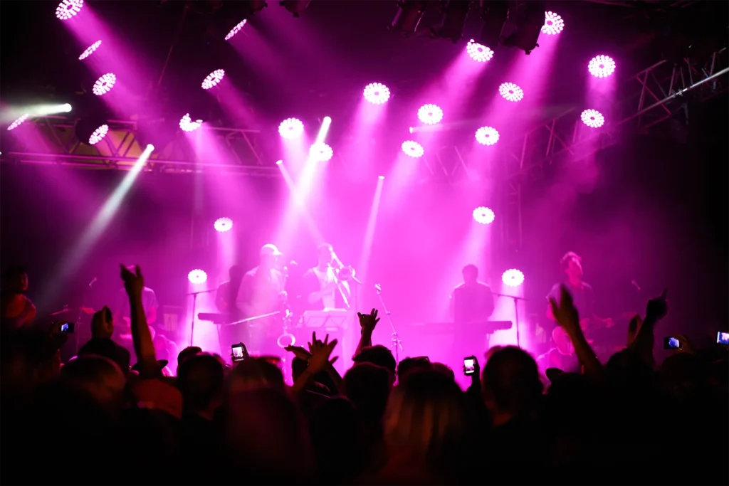 energetic crowd celebrates at a music concert